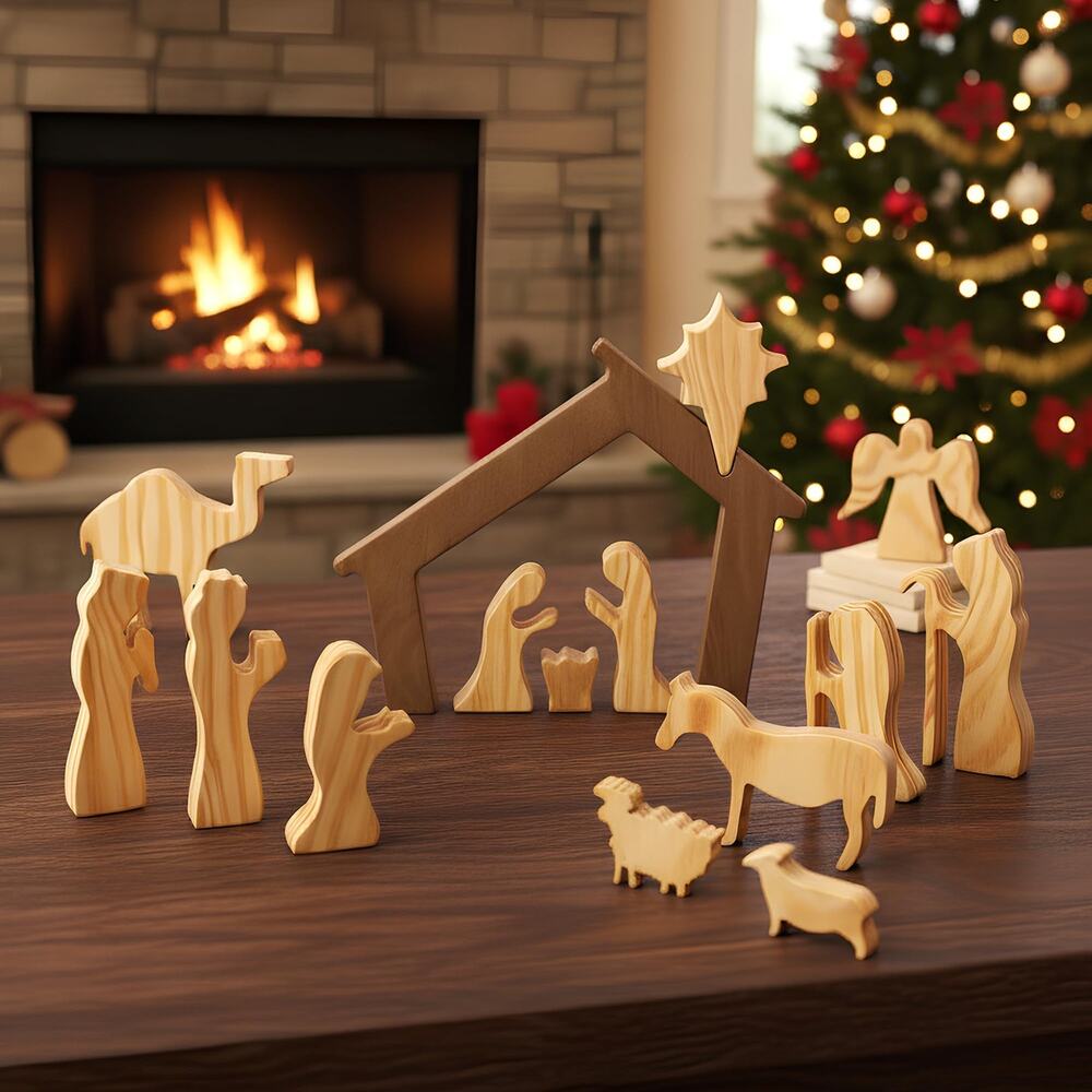Wooden Nativity Scene Mini Set Handmade Christmas Manger Creche Holiday Decor